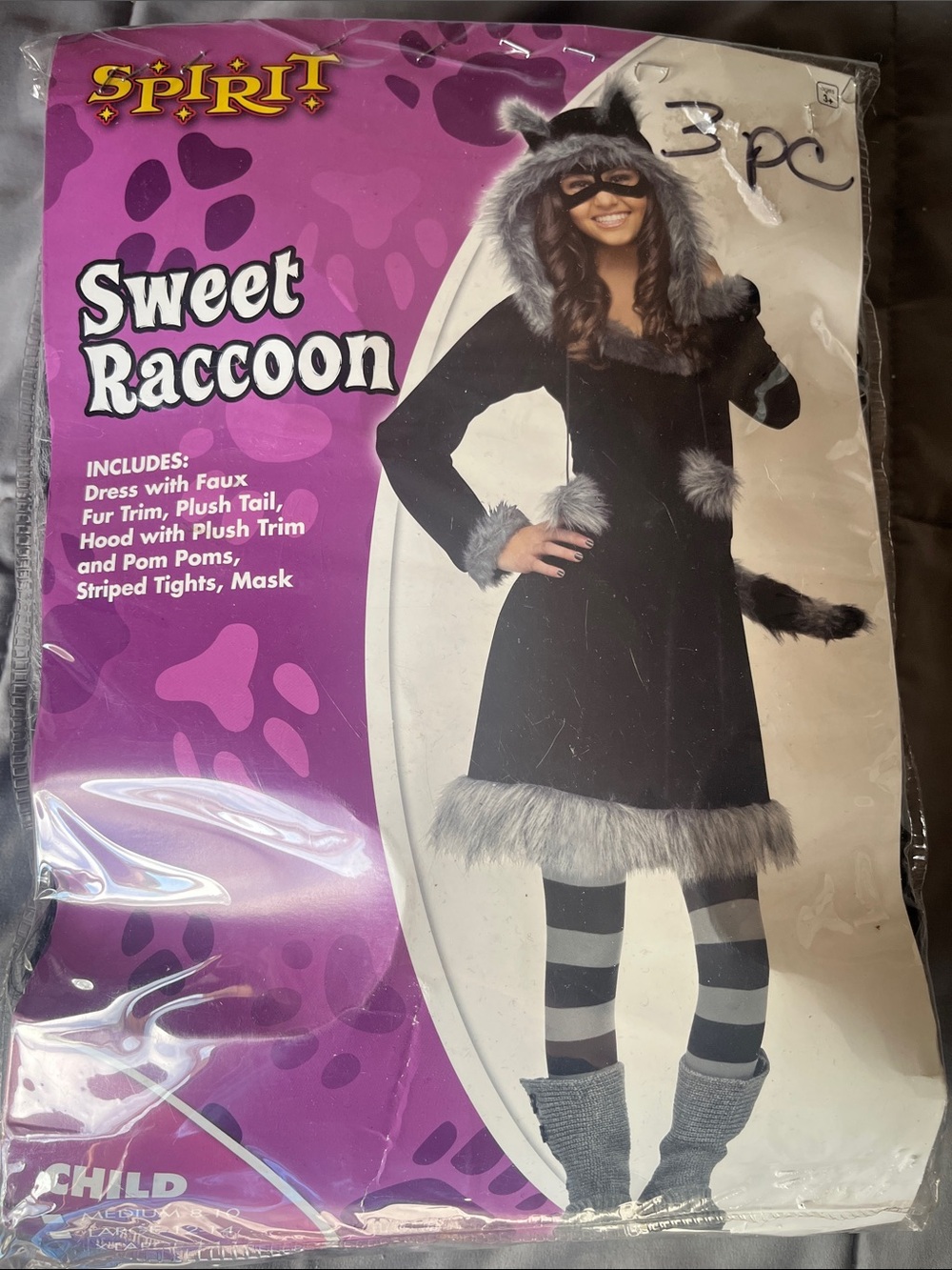 Spirit Sweet Raccoon Kids Costume - Black with Gray Trim